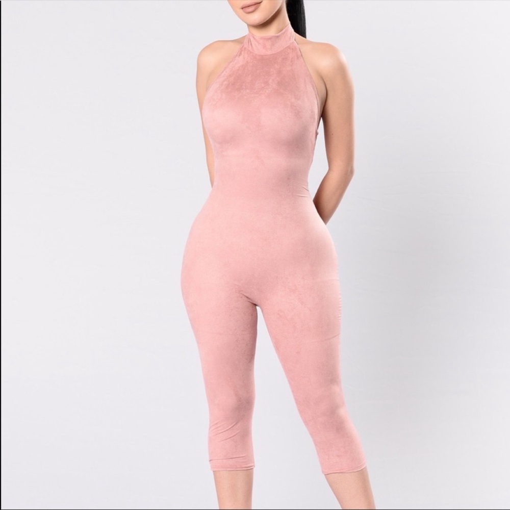🍒SOLD🍒 Fashion Nova Pink Suede Capri Jumpsuit✨